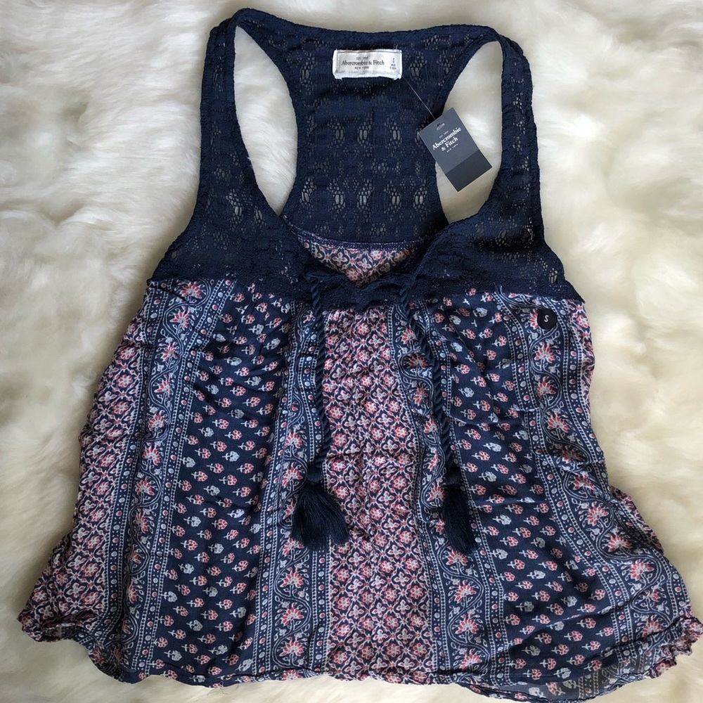 Abercrombie & Fitch red white blue boho lace tank